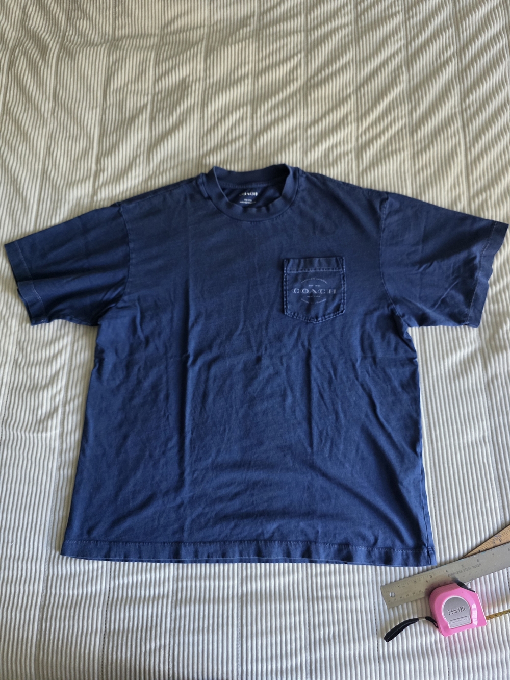 Coach Men’s Navy Pocket Oversized Boxy Tee with Subtle Logo